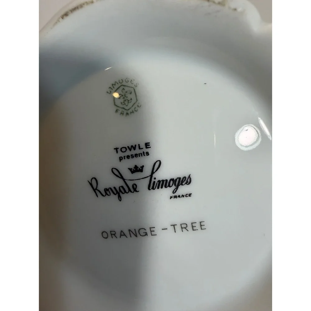 Royale Limoges France Orange-Tree Porcelain Teapot Towle Floral Gold Trim 8in